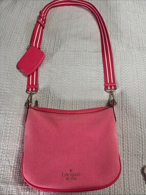 kate spade bright pink crossbody with striped strap and coin purse